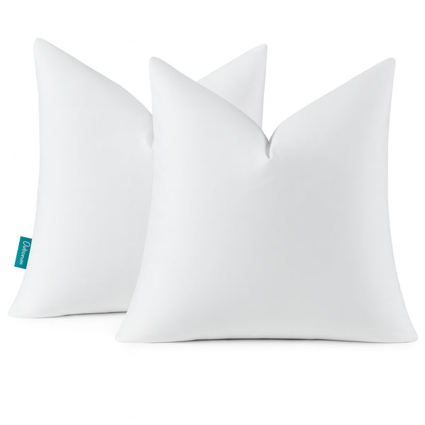 Oubonun Down Feather Throw Pillow Inserts - Fluffy and Plush Odor-Free Fill - 100% Breathable Cotton Fabric for Couch Sofa Bed, White, Pack of 2