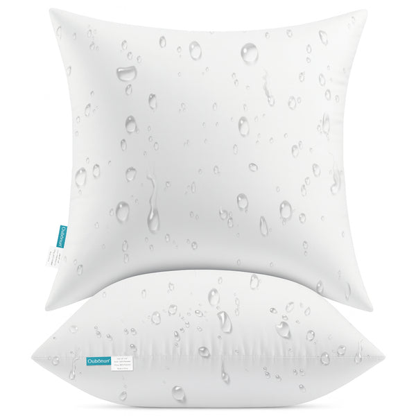 Oubonun Waterproof Outdoor Pillow Inserts – Set of 2 Firm & Fluffy, Water Resistant Throw Pillows for Patio, Garden, Porch, or Indoor Decorative