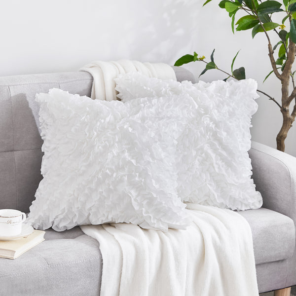 Leeden Throw Pillow Covers (Set of 2), 3D Design Handmade Cute Ruffles Pillowcase, Christmas Decorative Cushion Cover for Sofa Couch Bedroom Living Room, White