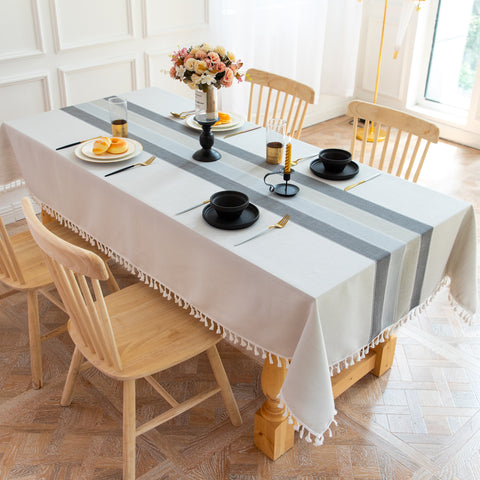 Oubonun Tablecloth for Rectangle Table Rustic Farmhouse Kitchen Table Cloth Coffee Table Cover, Cotton Linen Fabric Small Rectangular Table Cloths for 4 Seats Light Grey, Grey Stripes 55"x55"