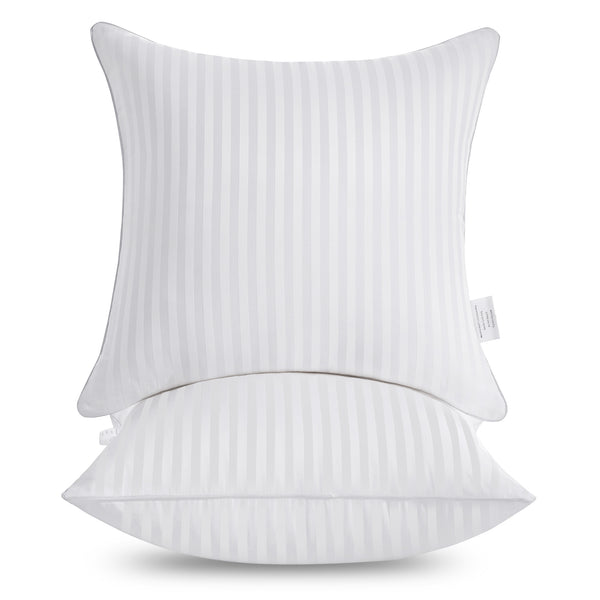 Oubonun Throw Pillow Inserts, Firm and Fluffy Decorative Square Pillows for Couch Bed Sofa with Soft Cotton Cover White Cushion with Down Alternative Pack of 2