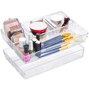 Leeden Clear Drawer Organizer, Drawer Divider Tray for Desk Shallow Cosmetic Organizer, Clear Plastic Storage Trays for Dressing Table,Bathroom (12.99“Lx8.98"W 2.32” Height, 2 Packs)