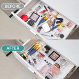 Oubonun 2pcs Drawer Organizer, Clear Plastic Storage Containers for Organizing, Vanity Storage Trays with 4 Compartments for Dressing Table,Bathroom,Office Desk