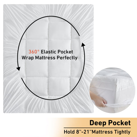 Atarashi 3 Inch Thick Mattress Topper Queen,400TC Pillow Top Mattress Topper,Soft Cotton Mattress Pad Cover,Breathable & Plush Down Alternative Fill,Fit to 8”-21” Mattress，White