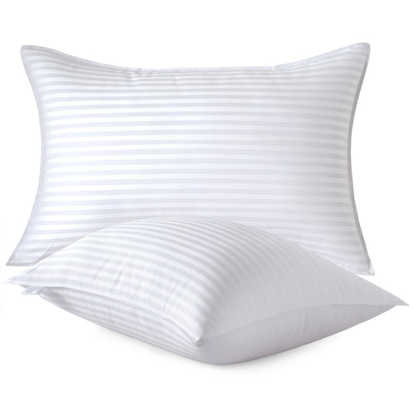 Bed Pillow Inserts with 100% Cotton Covers (Striped White)