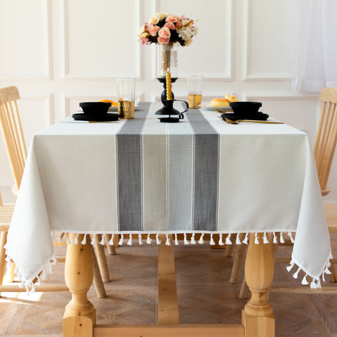 Oubonun Tablecloth for Rectangle Table Rustic Farmhouse Kitchen Table Cloth Coffee Table Cover, Cotton Linen Fabric Small Rectangular Table Cloths for 4 Seats Light Grey, Grey Stripes 55"x55"