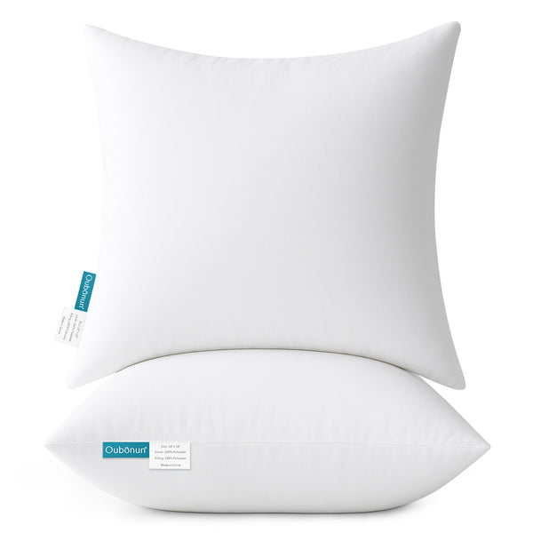 Oubonun Throw Pillow Inserts - Soft, Plush & Decorative Down Alternative Pillows for Couch Sofa Bed, Machine Washable - White, Pack of 2